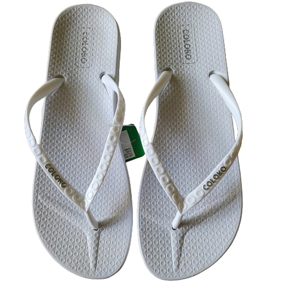 Coloko women's camellia white flip flops size 10